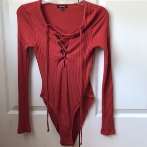 Front tie ribbed body suit